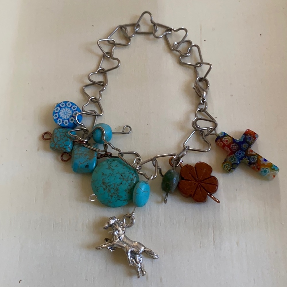 Eclectic colorful cross, pony w/her Mom bracelet